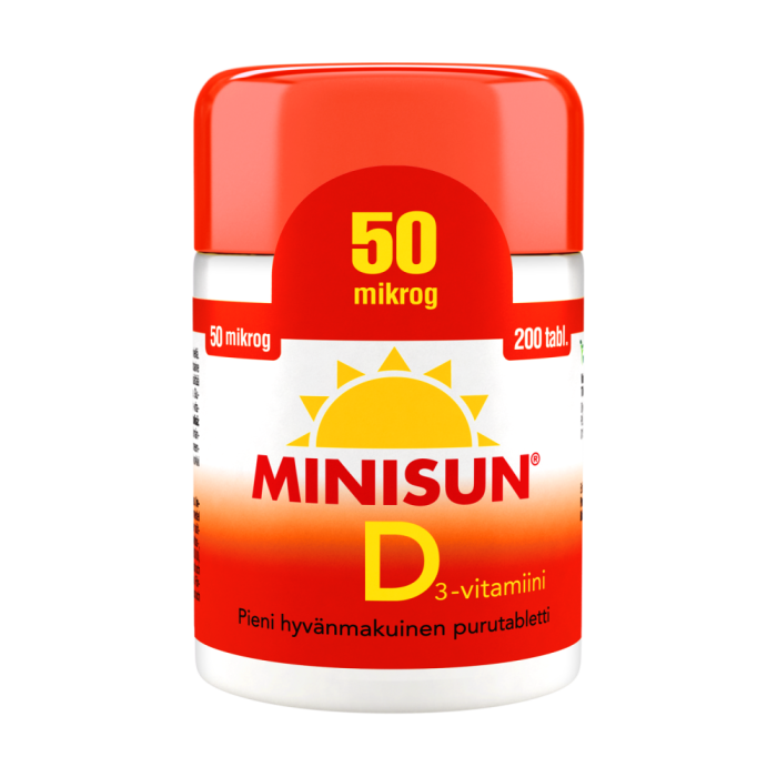 Minisun D-vitamiini 50 mikrog 200 kpl kuva 2