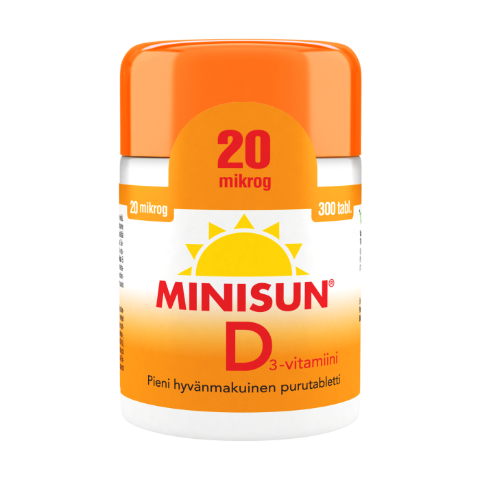 Minisun D-vitamiini 20 mikrog 300 purutabl