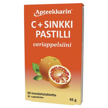 Apteekkarin C+ Sinkki veriappelsiini pastilli 30 kpl